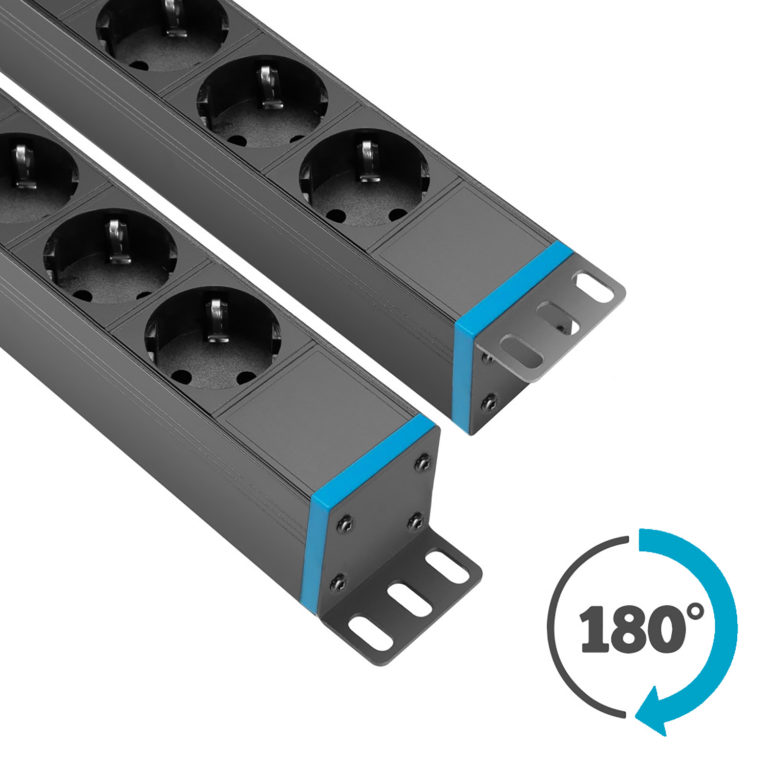 INSV1005USB -19 Zoll Steckdosenleiste 6-fach mit Power Twist Output, 1HE Rack-PDU Aluminium, 2x USB & LED-Licht, 3680W 16A Stromverteiler für Serverschrank & Event, H07RN-F Gummikabel, Schwarz